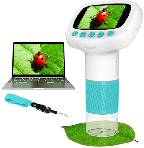 Pocket Kids Microscope for Over 3 Years Old, 1000X Handheld Microscope for Kids w/2''IPS Digital, Photo Video Mini Portable Microscopes, Science Edu Digiscope, Birthday Gifts Ideas for Kids