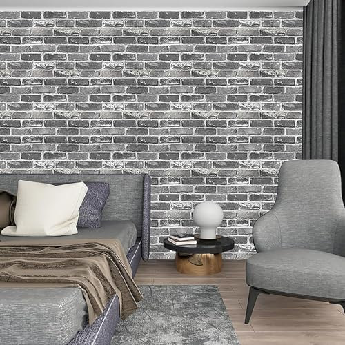Trafagala Grau Backstein Stein Tapete Vliestapete Steinoptik Ziegelstein Tapete Steintapete 3D Optik Wandverkleidung Wohnzimmer Küche Fireplace Schlafzimmer
