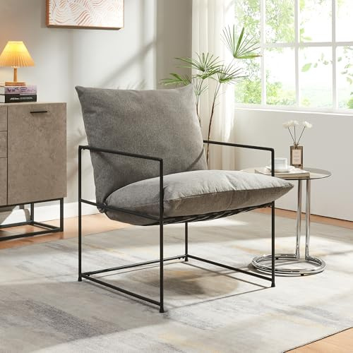 [en.casa] Sessel Utsjoki Loungesessel Relaxsessel mit Metallgestell 90 x 61 x 70 cm Lesesessel Einzelsofa mit Polsterkissen Polstersessel Cocktailsessel Polsterstuhl Schwarz/Dunkelgrau