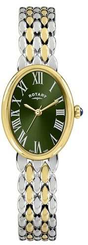Rotary Ladies Heritage Astoria Green Satin Dial Silver & Gold Plated Stainless Steel Pebble Bracelet Watch