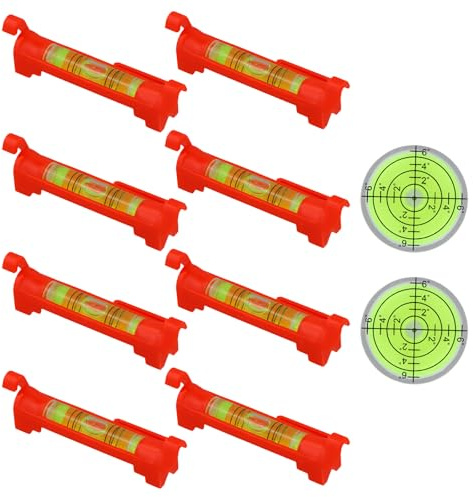 10 Pcs Bolla Livella, Professionale, 8 Piccole Livelle a Filo 75x12,5mm, 2 Livelle di Precisione 32mm con Gradi, Rotondo, Livella per Corda Fotocamera Campeggio Caravan Muratura Idraulica Grondaie