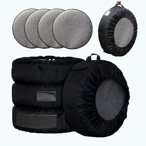 Reifentaschen-Set 15-20 Zoll, Reifenschutzhülle mit 4 Filzpads, aus 600D & 210D Oxford-Gewebe, Wasserdicht Staubdicht Schützen Lagern und Transportieren Reifen, Schwarz