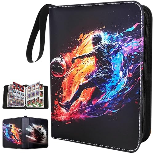 Abiemuce Fussball Karten Sammelalbum für bis zu 900 Karten Wasserdicht PU | 9 Fächer 50 Pcs Seite Tragbarer Sammelkarten Album mit Reißverschluss Sammelalbum Fußball Karten zum Sammeln und Tauschen