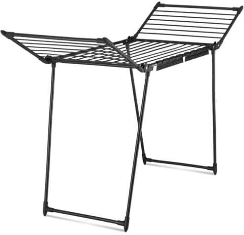 tectake® Wäscheständer XXL standfest, klappbar, 18 m Trockenlänge auf 25 Stangen, Wäschetrockner Ständer mit 2 Kleinteilehaltern, Flügel Wäscheständer, erhöhte Seitenteile für Lange Teile - schwarz