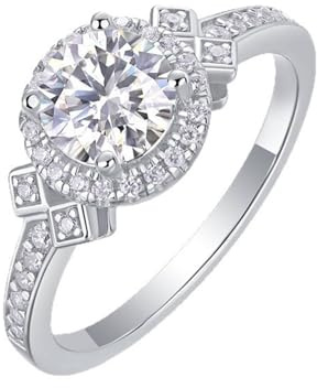 Ayoiow Halo Ring Weißgold Damen 585 mit 1ct Moissanit, Brilliant Verlobungsringe, 14 Karat Weißgold Größe 52 (16.6)
