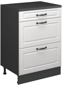 Vicco Erweiterungskommode Rion, Weiß Landhaus/Anthrazit, 60 x 46 cm ohne Schräge mit 3 Schubladen, kombinierbar mit Rion Dachschrägenschränken und Schrankmodulen