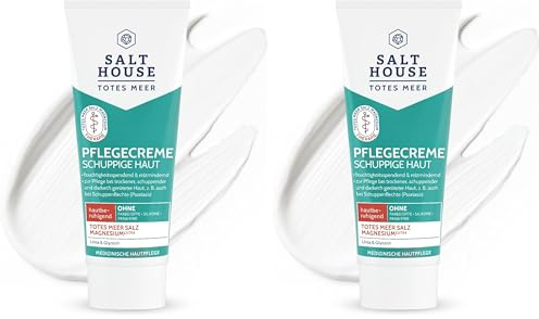 SALTHOUSE Totes Meer Pflegecreme für trockene, schuppige und gerötete Haut - mit Totes Meer Salz Magnesium, Urea & Glycerin - auch bei Schuppenflechte geeignet, 75 ml (Packung mit 2)