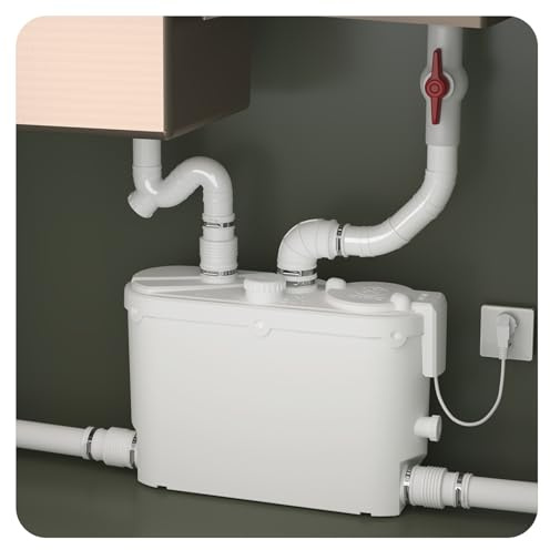 Kitchen Under Sink Macerator Pump, 8m Vertical/100m Horizontal, IPX4 Rated | Quiet Copper Motor Grinder Pump with Compact Design for Shower & Washing Machine, Grey Water Disposal Upflush System