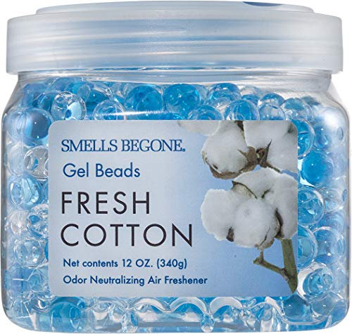 Smells Begone Odor Eliminator Gel Beads - Air Freshener - Eliminates Odor in Bathrooms, Cars, Boats, RVs and Pet Areas - Made with Natural Essential Oils - Fresh Cotton Scent (12 OZ)