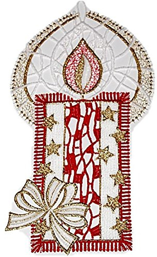 Fensterbild Plauener Spitze 14x27 cm + Saugnapf Weihnachten Stickerei Kerze Spitzenbild (Rot)