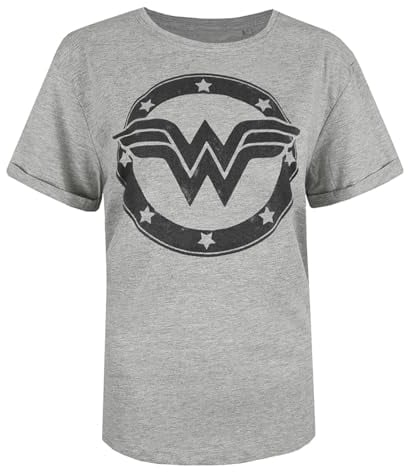 DC Comics Women's Wonder Woman Metallic Logo T-Shirt, Sports Grey, 10 UK (Medium)