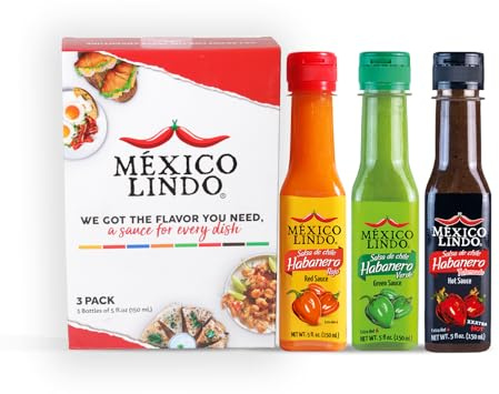 Mexico Lindo Hot Sauce Variety Pack | Enthält je 1 Flasche von Red Habanero + Green Habanero + Xxxtra Hot | 5 ml Flaschen (3 Stück)