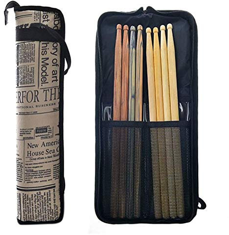 TARTIERY Journal Style Rétro, Sac Housse pour Baguettes Batterie Etui Rembourré avec Poche Extérieure Transport,à L'intérieur 2 Fentes pour Un Maximum 4 Paires s