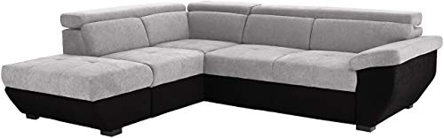 Mivano Schlafsofa Speedway / Moderne Eckcouch mit Bettfunktion, Stauraum und verstellbaren Kopfstützen / 262 x 79 x 224 / Zweifarbiger Bezug, argent/black