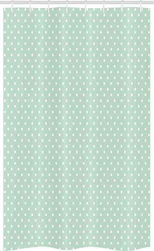 ABAKUHAUS Grün Schmaler Duschvorhang, Retro kleine Tupfen, Badezimmer Deko Set aus Stoff mit Haken, 120 x 180 cm, Mint Grün Weiß