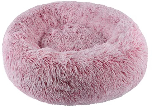 BVAGSS Hundebett Rund Katzenbett Flauschig Donut Kuscheliges Hundekissen Waschbar Ultra Weicher Plüsch Haustierbett für Kleine, Mittelgroße und Große Hunde, Katzen XH034 (Diameter:60 cm,Pink)