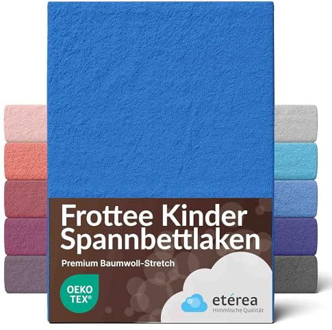 etérea Frottee Spannbettlaken 60x120–70x140 cm Blau – warmes Frottier-Spannbetttuch 80% Baumwolle 20% Polyester, kuscheliger Winter-Komfort mit Rundumgummi für Babybett & Kinderbett