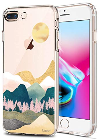 Unov Case Compatible with iPhone 8 Plus iPhone 7 Plus Case Clear with Design Embossed Pattern TPU Soft Bumper Shock Absorption Slim Protective 5.5 Inch (Sierra Mountains)