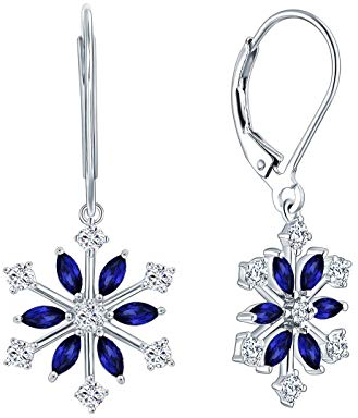 JO WISDOM Ohrringe Schneeflocke Weihnachten Hängend Silber 925 Damen mit 3A Zirkonia September Geburtsstein Saphirfarbe,Schmuck für Frauen