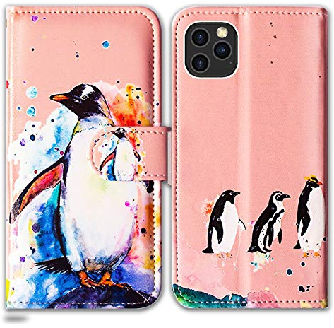 Bcov Case for iPhone 12 Pro Max, Penguin Drawing Leather Flip Wallet Case Phone Cover with Card Slot Holder Kickstand For iPhone 12 Pro Max