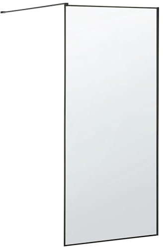 Paroi de Douche Italienne Walk In en Verre Trempé Transparent et Cadre en Aluminium Noir 80 x 190 cm pour Salle de Bain Moderne et Minimaliste Beliani