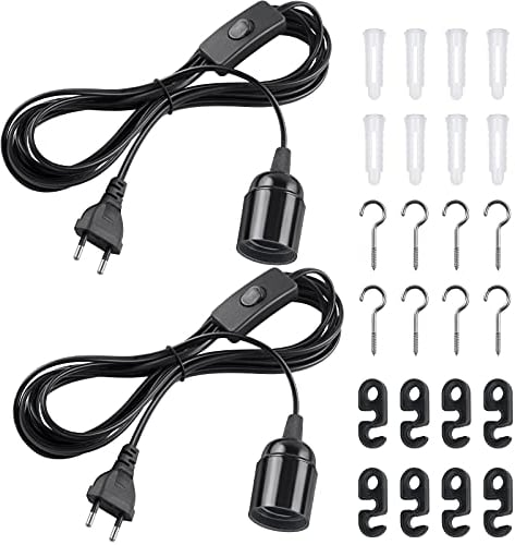 DiCUNO E27 Lampenfassung mit Schalter, E27 Lampensockel mit 4M Netzkabel und EU Stecker, für Lampenaufhängung, Pendelleuchten, Deckenlampen, DIY Projekte, Schwarz, 2er-Pack