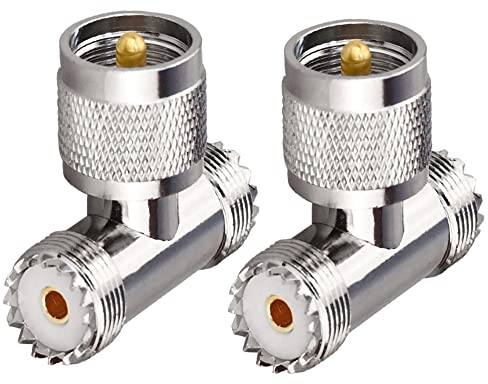 UHF Triple T Anschluss UHF Stecker auf Dual UHF Buchse 3 Wege Splitter Koax Adapter PL259 SO239 Combiner Splitter Adapter für Amateurfunk CB Antenne 2er Pack