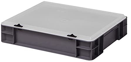 1a-TopStore Design Eurobox Stapelbox Lagerbehälter Kunststoffbox in 5 Farben und 16 Größen mit transparentem Deckel (matt) (grau, 40x30x8 cm)
