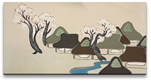 Remaster 120x60cm Kamisaka Sekka traditionelle japanische Kunst Dorf Kirschbäume Kirschblüten