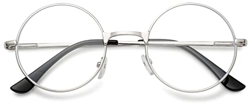 MAGIMODAC Rund Blaulichtfilter Lesebrillen Herren Damen Metall Anti Blaues Licht Lesebrille Flexible Retro Computer-Lesebrille Anti-Müdigkeit Silber +1.00
