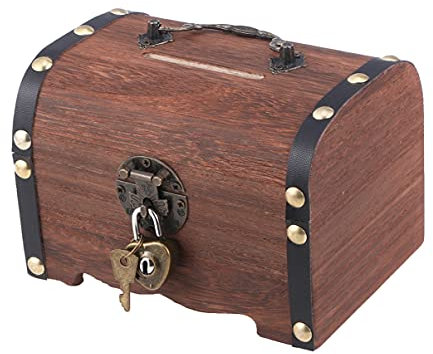 CLISPEED Kids Toys Piggy Bank Wooden Money Storage Box Treasure Chest Piggy Bank Handmade Jewelry Organizer Keepsake Box With Lock Home Decorative Box Case for Storage Trinket Ring Earring Boys
