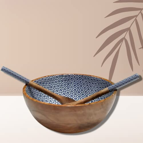 Hartsmede Handmade Wooden Salad Bowl 12 with Spoons – Large Mango Wood Fruit Bowl – Rustic Eco-Friendly Serving Bowl – Sustainable Gift for Home or Wedding (Sambhal, Large 12)