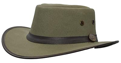 Walker und Hawkes - Outback-Stanley-Hut aus Segeltuch - Olivgrün - Large (59cm)