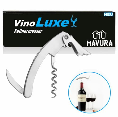 MAVURA Living Premium - Cuchillo de camarero de acero inoxidable para camarero, abridor de botellas, destapador de cerveza, abrebotellas de vino, saca corcho, cuchillo de sommelier