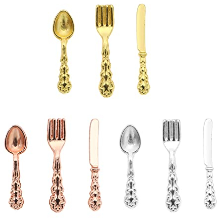 The Lord of the Tools Ensemble de 36 couverts miniatures pour maison de poupée - Échelle 1:12 - Accessoire de cuisine - Argenté, doré et or rose