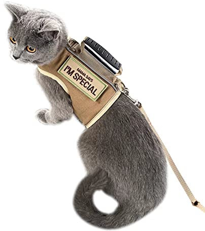 Taktisches Katzengeschirr und Leine zum Spazierengehen, ausbruchsicher, verstellbare Kätzchen-Wanderjacken, gepolstert, stilvolle Kätzchen-Weste, Khaki, Größe S