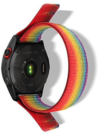 RoYiio Cinturino Nylon per Garmin Enduro 3 /Fēnix 8 47mm 51mm /Epix Series/Quatix Series/Marq Series, Comodo Traspirante, Adesivi magici, Nylon Cinturini per QuickFit 22mm - Arcobaleno