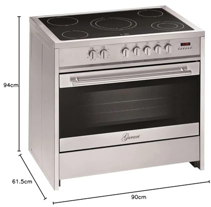 GURARI Cucina Elettrica GCH E 912 X Cucina 90 cm a Libera Installazione in acciaio inox Forno XXL - 121 L | Piano Cottura in Vetroceramica a 5 Zone Hi-Light | Classe Energetica A