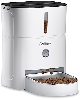 Balimo Luck 3L Distributeur Croquettes Chat Automatique, Bol en Acier Inoxydable pour Animaux Domestiques, Distributeur Croquettes Chat Chats Minuteur Programmé,1-6 Repas par Jour (Blanc)
