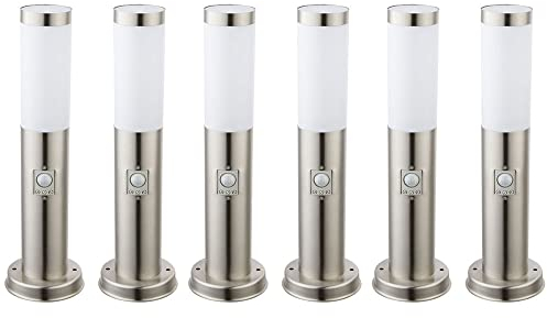etc-shop LED Sockelleuchte E27 Stehlampe Garten Außenleuchte mit Bewegungsmelder, Wetterfest IP44, Sensor, Edelstahl silber opal, 11W 1055lm warmweiß, DxH 7,6x45cm, 6er Set