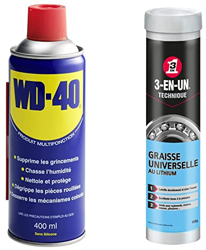 WD-40 • Produit Multifonction • Aérosol • Sans Silicone • Non Conducteur • Compatible Plastiques, Caoutchoucs, Tous Métaux & 3-EN-UN Technique • Graisse Universelle au Lithium • Cartouche