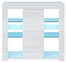 SONNI Sideboard, Küchenschrank, mit LED Beleuchtung(12 Farben können eingestellt Werden) Weiß Hochglanz Aufbewahrungsschrank, für Küche,Wohnzimmer,Esszimmer, 90(B)*35(T)*83(H) cm