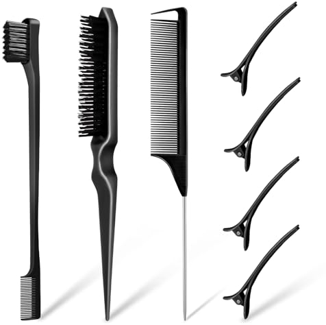 Sleek Bun Bürste, HEYMKGO 8 Stück Haarbürste Set Bürste Für Sleek Zopf Toupierbürste Edges Brush Doppelkanten Teasing Hair Brush Rattenschwanz Kamm Borstenkamm Baby Bürste Für Friseur Dame Kind