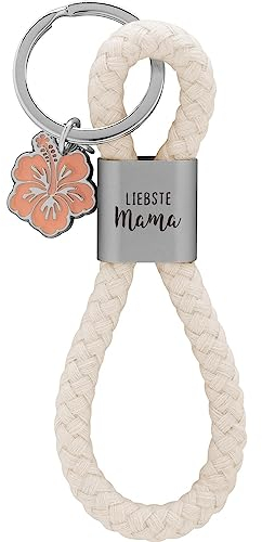 GRUSS & CO Schlüsselanhänger Loop Motiv Mama | Anhänger bestehend aus einer geflochtenen Schlaufe, mit Motivdruck Liebste Mama, mit Blumen-Charm | 48350