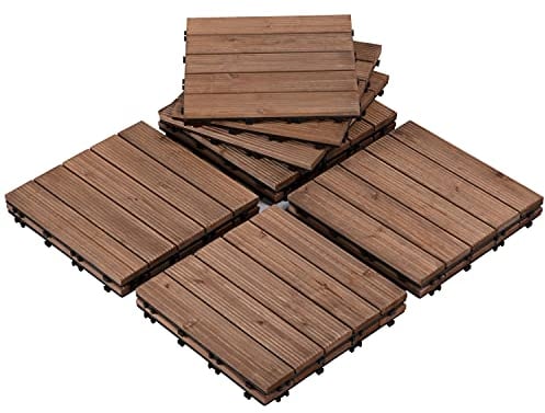 Yaheetech 30x30 cm Holzfliesen 22 Stück-2m² Terrassenfliese Balkonfliesen klicksystem Wetterfest Bodenbelag Stecksystem Fliesen Holz für Terrasse Balkon