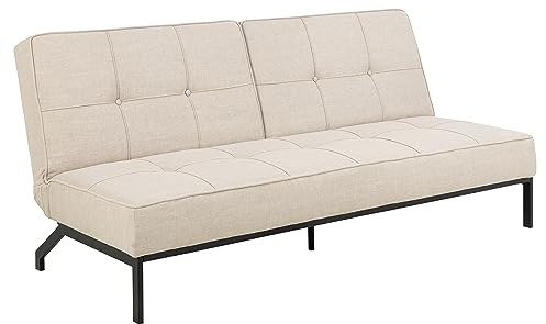 AC Design Furniture Bent Schlafsofa, Beige, mit 3 Liegepositionen, Moderner 3-Sitzer ohne Armlehne, Gepolstertes Sofa mit Zweifarbigem Effektbezug, Schwarzen Beinen, B: 198 x H: 87 x T: 95 cm