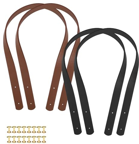 SPRHR 4 Stück Lederriemen für Taschen, Taschenriemen Leder mit Befestigungsnieten, Weich und Stark, Taschenhenkel für Häkeltaschen Geeignet für Handtaschen, Schulranzen, Rucksäcke (60 cm / 2cm)