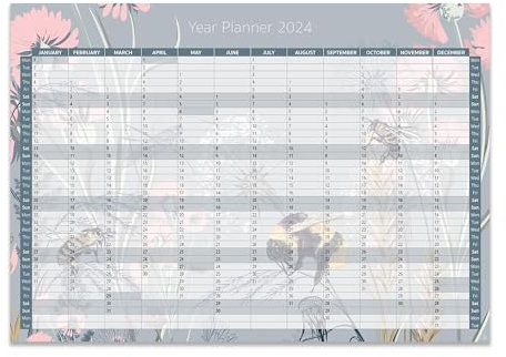 Exacompta - Ref GS042Z 2024 Wandplaner A3, 190 g/m², Fotopapier, 297 mm x 420 mm, einfach an einer Wand oder Pinnwand zu befestigen, Blumen- und Bienen-Design, ideal für Ordnung