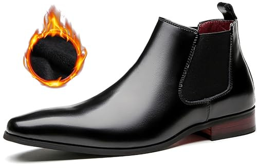 QAXZESA Botas Chelsea de cuero para hombre, botines formales sin cordones, botines clásicos de trabajo para boda,Black Thick-44