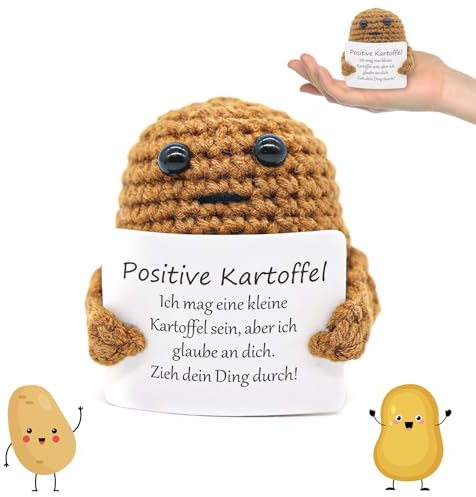 Idota Positive Kartoffel, Pocket Hug Deutsch Mini-Plüsch Figuren Handgestrickt Kartoffel mit Positiver Energiekarte Freund Kleine Glücksbringer für Partner Kinder Familie